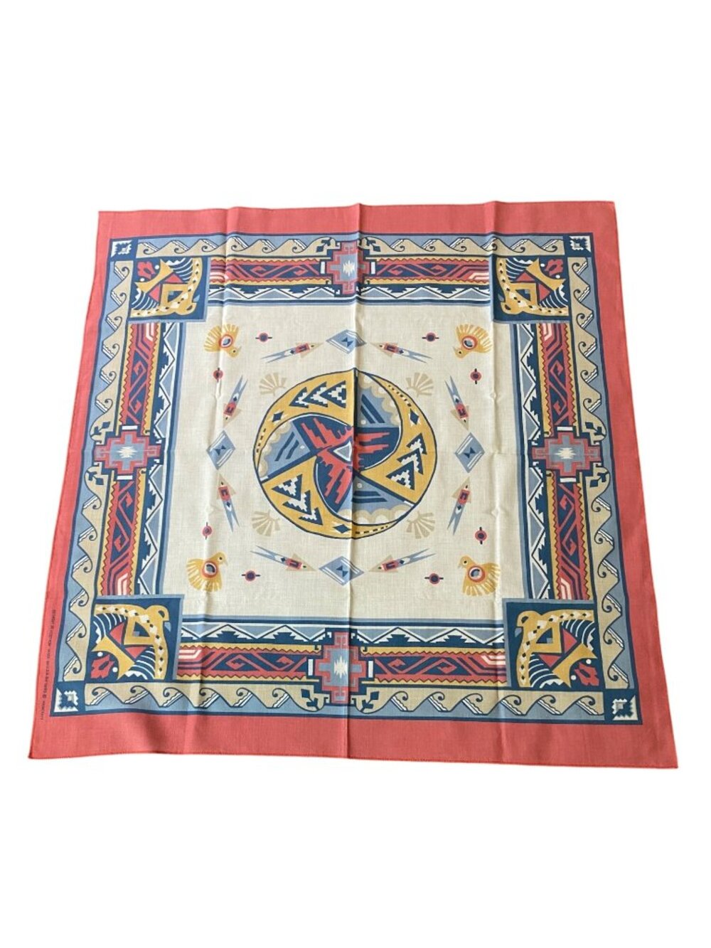 Vintage Southwestern-Inspired Square Scarf Geometric Bird Motifs Multicolor